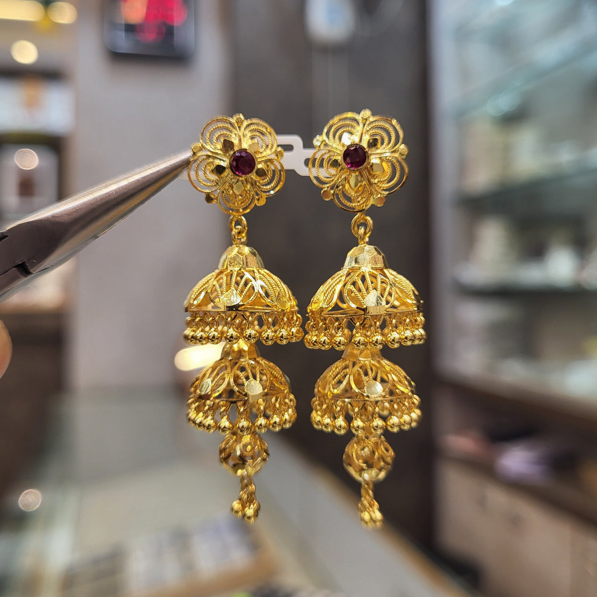 Red Stone Jumbo Jhumka 925